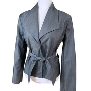 Platinum by Larry Lavine Sz 12 Blazer Jacket Tie Front Long Sleeve Gray Stretch